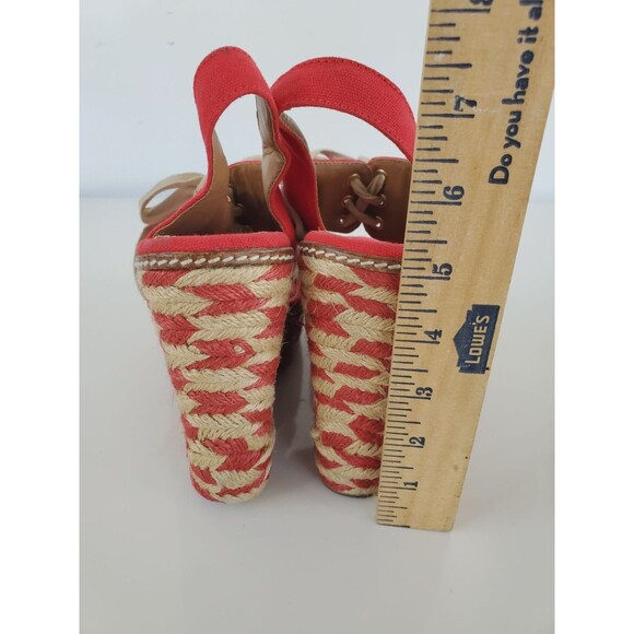 Tory Burch LINLEY Red Canvas Espadrille Wedge Sandals Size 10 M Shoes - Picture 8 of 12